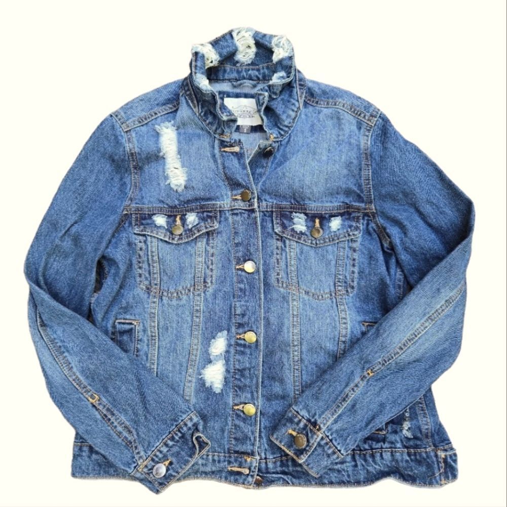 Distressed Denim Jacket Women's Size Small
